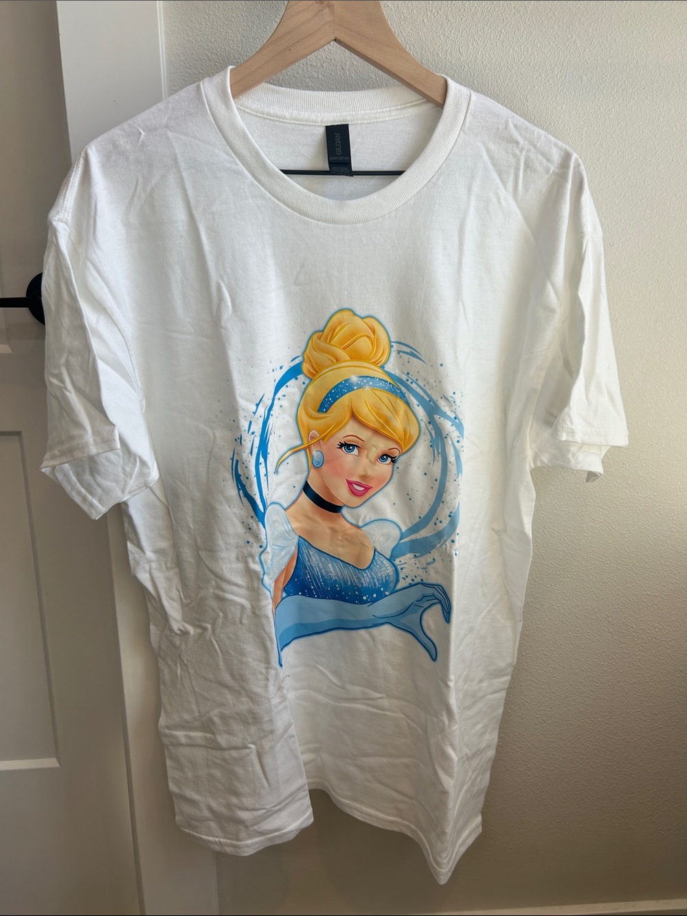 Disney White Cinderella Graphic Tee with Blue Accents NEVER WORN